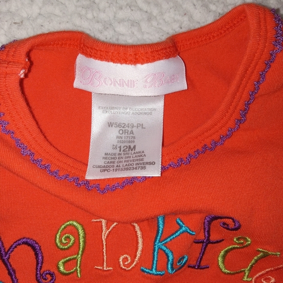 5 for $10 Bonnie Baby Colorful Striped Sleeve Fluffy Thanksgiving Dress 12M - Picture 3 of 6